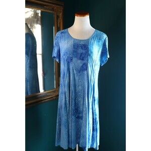 Sami & Jo Blue Embroidered Sequin Tie Dye Stretch Flare Dress Fairy Hippie XL